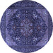 Round Machine Washable Medallion Blue Traditional Rug, wshtr1651blu