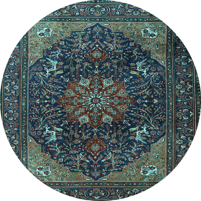 Round Medallion Light Blue Traditional Rug, tr1651lblu