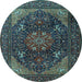 Round Medallion Light Blue Traditional Rug, tr1651lblu