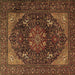 Square Machine Washable Medallion Brown Traditional Rug, wshtr1651brn