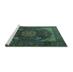 Sideview of Machine Washable Medallion Turquoise Traditional Area Rugs, wshtr1651turq