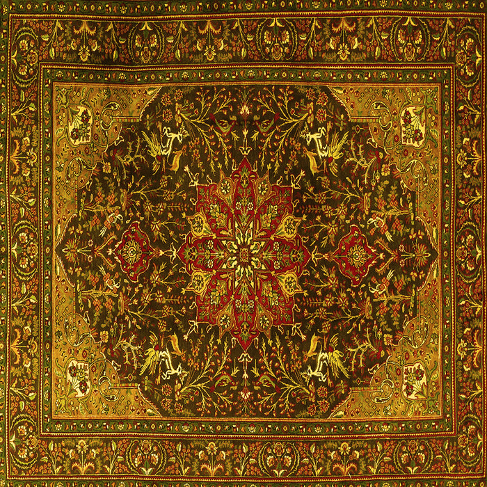 Square Machine Washable Medallion Yellow Traditional Rug, wshtr1651yw