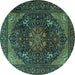 Round Medallion Turquoise Traditional Rug, tr1651turq