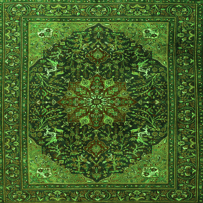 Round Machine Washable Medallion Green Traditional Area Rugs, wshtr1651grn