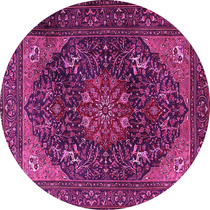 Round Machine Washable Medallion Pink Traditional Rug, wshtr1651pnk