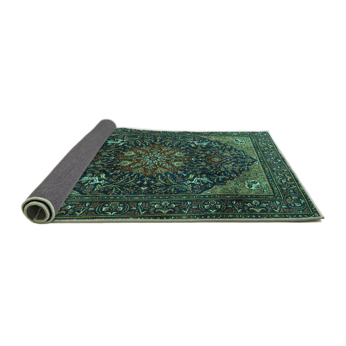 Sideview of Medallion Turquoise Traditional Rug, tr1651turq