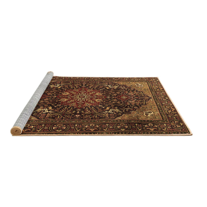 Sideview of Machine Washable Medallion Brown Traditional Rug, wshtr1651brn