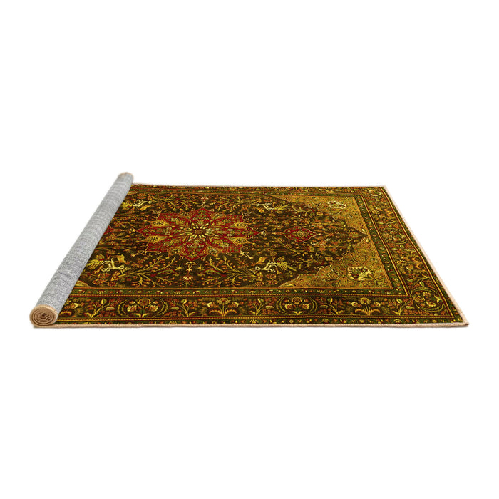 Sideview of Machine Washable Medallion Yellow Traditional Rug, wshtr1651yw