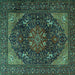 Square Medallion Turquoise Traditional Rug, tr1651turq