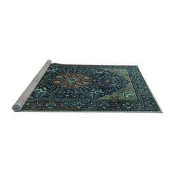 Sideview of Machine Washable Medallion Light Blue Traditional Rug, wshtr1651lblu