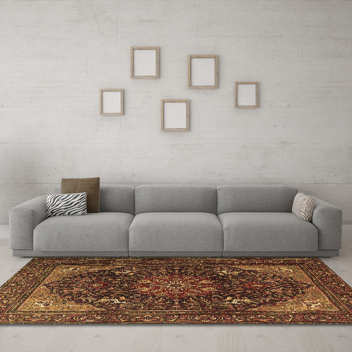 Machine Washable Medallion Brown Traditional Rug in a Living Room,, wshtr1651brn