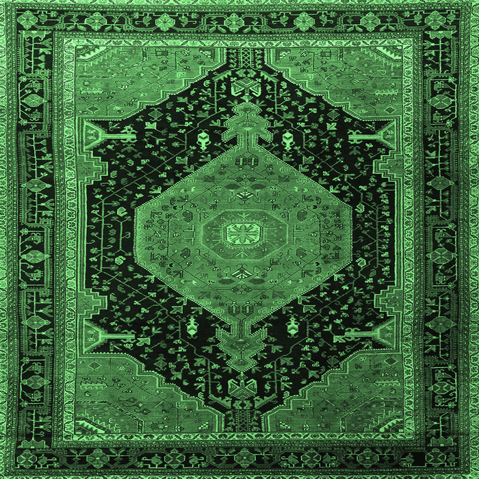 Square Machine Washable Medallion Emerald Green Traditional Area Rugs, wshtr1652emgrn