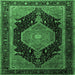 Square Machine Washable Medallion Emerald Green Traditional Area Rugs, wshtr1652emgrn