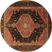 Round Machine Washable Medallion Brown Traditional Rug, wshtr1652brn