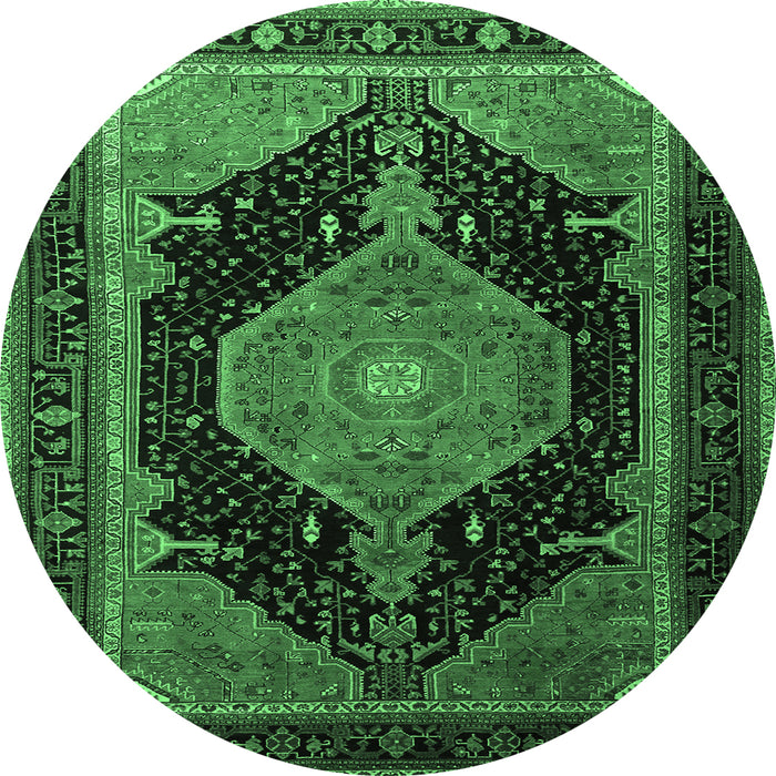 Round Machine Washable Medallion Emerald Green Traditional Area Rugs, wshtr1652emgrn