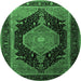 Round Machine Washable Medallion Emerald Green Traditional Area Rugs, wshtr1652emgrn