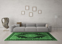 Machine Washable Medallion Emerald Green Traditional Rug, wshtr1652emgrn