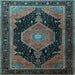 Square Machine Washable Medallion Light Blue Traditional Rug, wshtr1652lblu