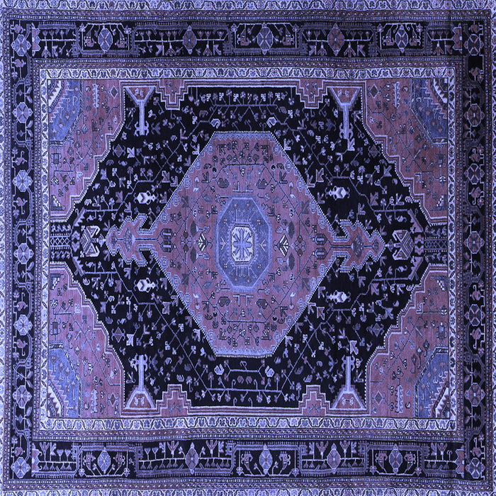 Square Machine Washable Medallion Blue Traditional Rug, wshtr1652blu