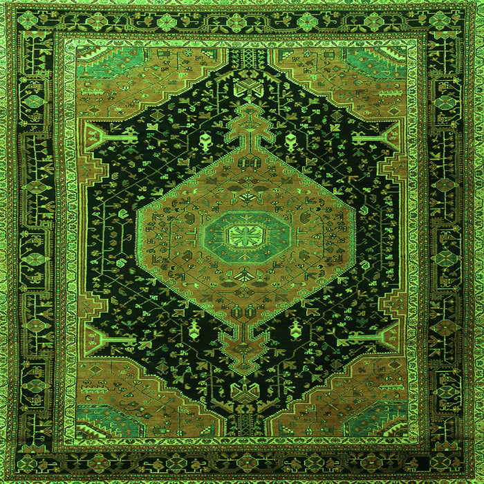 Round Machine Washable Medallion Green Traditional Area Rugs, wshtr1652grn