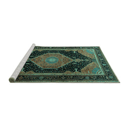 Sideview of Machine Washable Medallion Turquoise Traditional Area Rugs, wshtr1652turq