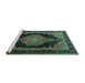 Sideview of Machine Washable Medallion Turquoise Traditional Area Rugs, wshtr1652turq