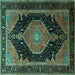 Square Medallion Turquoise Traditional Rug, tr1652turq