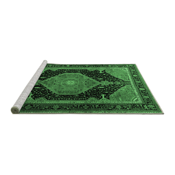 Sideview of Machine Washable Medallion Emerald Green Traditional Area Rugs, wshtr1652emgrn