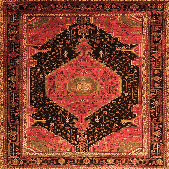 Round Machine Washable Medallion Orange Traditional Area Rugs, wshtr1652org