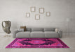 Machine Washable Medallion Pink Traditional Rug in a Living Room, wshtr1652pnk