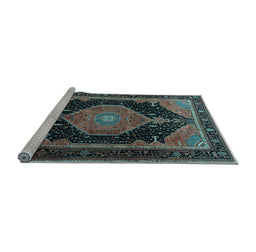 Sideview of Machine Washable Medallion Light Blue Traditional Rug, wshtr1652lblu