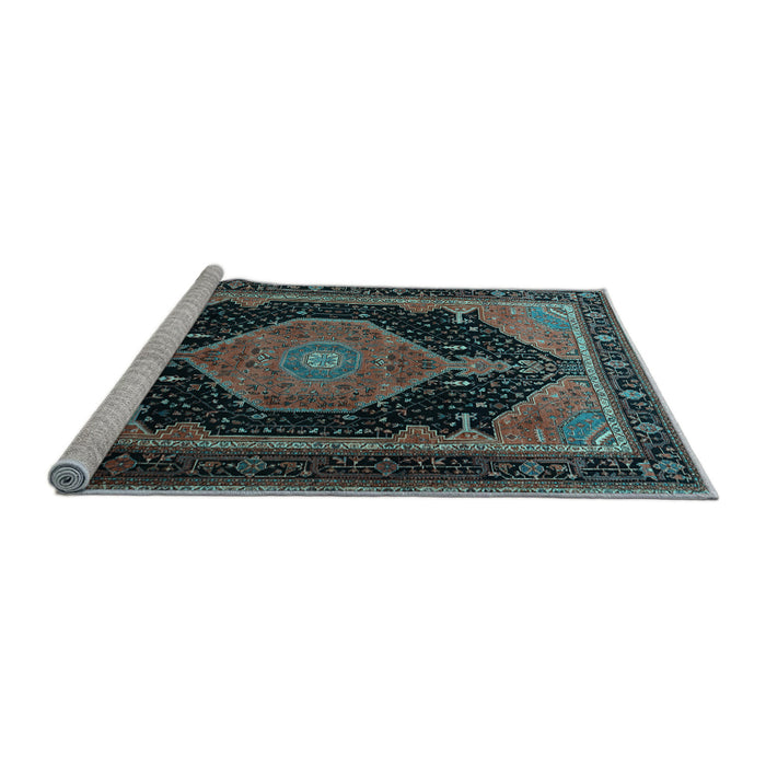 Sideview of Machine Washable Medallion Light Blue Traditional Rug, wshtr1652lblu