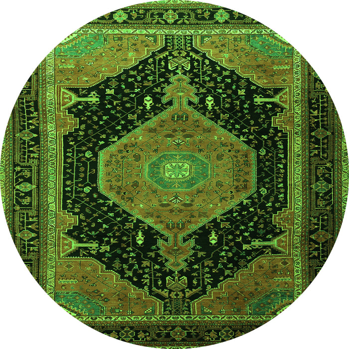Square Medallion Green Traditional Rug, tr1652grn