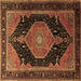 Square Machine Washable Medallion Brown Traditional Rug, wshtr1652brn