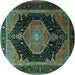 Round Machine Washable Medallion Turquoise Traditional Area Rugs, wshtr1652turq