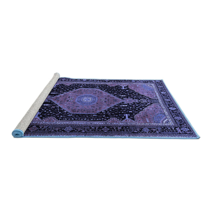 Sideview of Machine Washable Medallion Blue Traditional Rug, wshtr1652blu