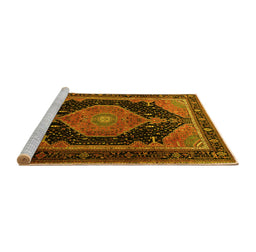 Sideview of Machine Washable Medallion Yellow Traditional Rug, wshtr1652yw