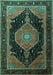 Machine Washable Medallion Turquoise Traditional Area Rugs, wshtr1652turq