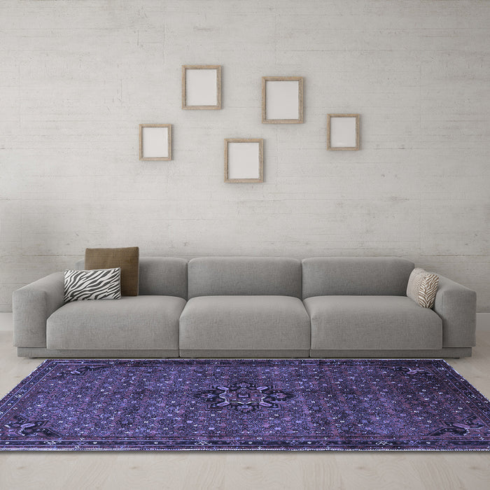 Machine Washable Persian Blue Traditional Rug in a Living Room, wshtr1653blu
