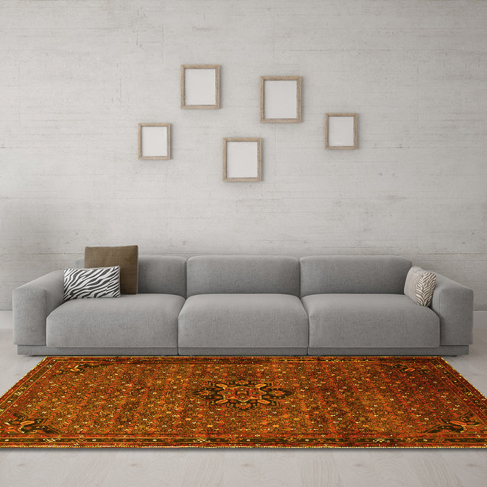 Machine Washable Persian Yellow Traditional Rug in a Living Room, wshtr1653yw