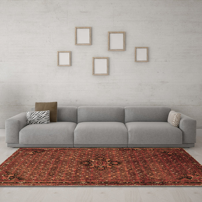 Machine Washable Persian Brown Traditional Rug in a Living Room,, wshtr1653brn