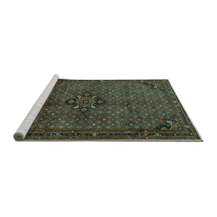 Sideview of Machine Washable Persian Turquoise Traditional Area Rugs, wshtr1653turq