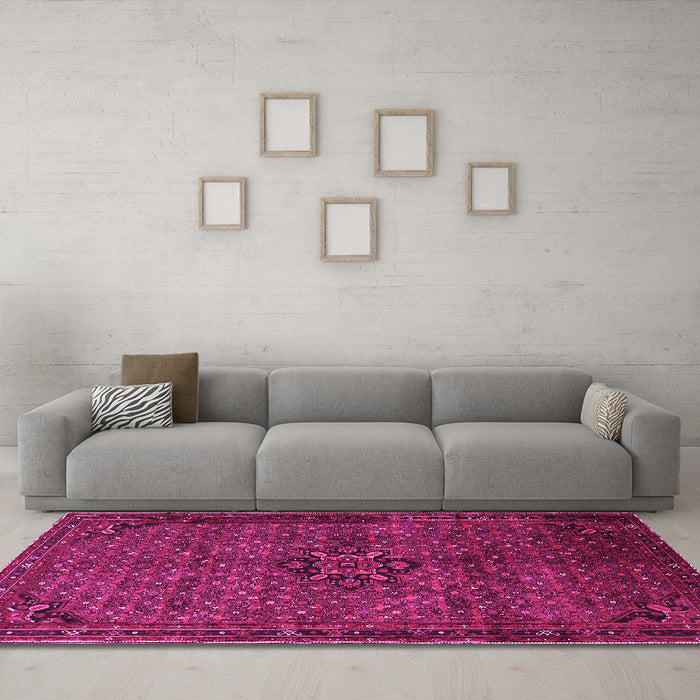 Machine Washable Persian Pink Traditional Rug in a Living Room, wshtr1653pnk