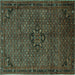 Square Machine Washable Persian Turquoise Traditional Area Rugs, wshtr1653turq