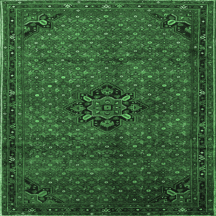 Square Machine Washable Persian Emerald Green Traditional Area Rugs, wshtr1653emgrn