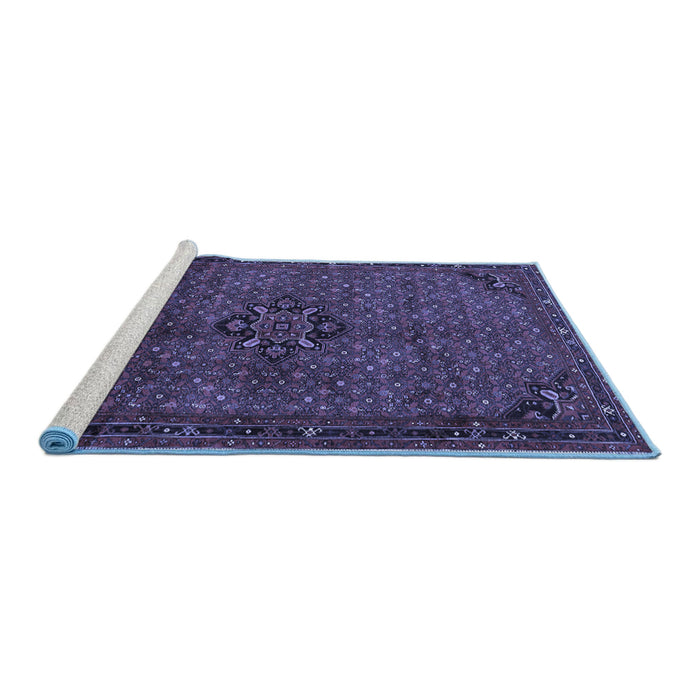 Sideview of Machine Washable Persian Blue Traditional Rug, wshtr1653blu