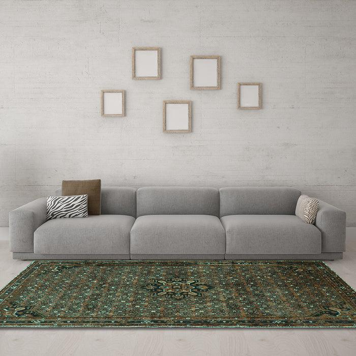Machine Washable Persian Turquoise Traditional Area Rugs in a Living Room,, wshtr1653turq