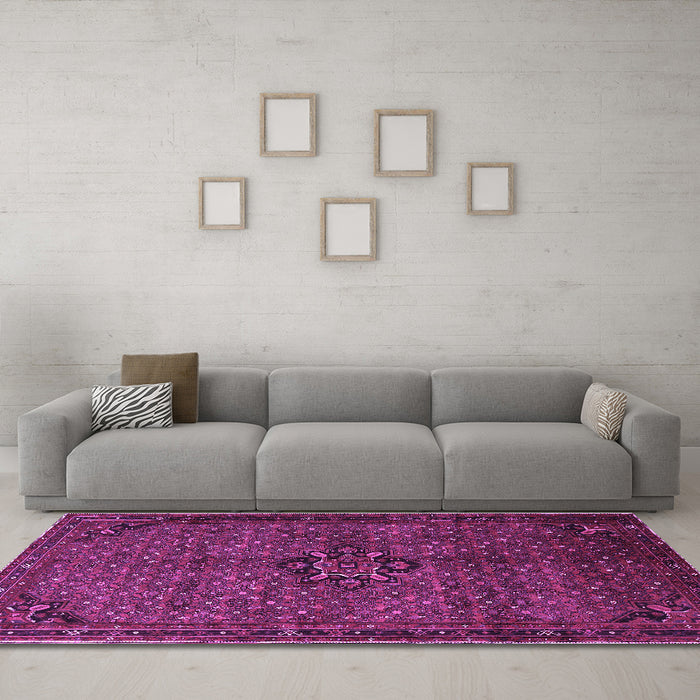 Machine Washable Persian Purple Traditional Area Rugs in a Living Room, wshtr1653pur