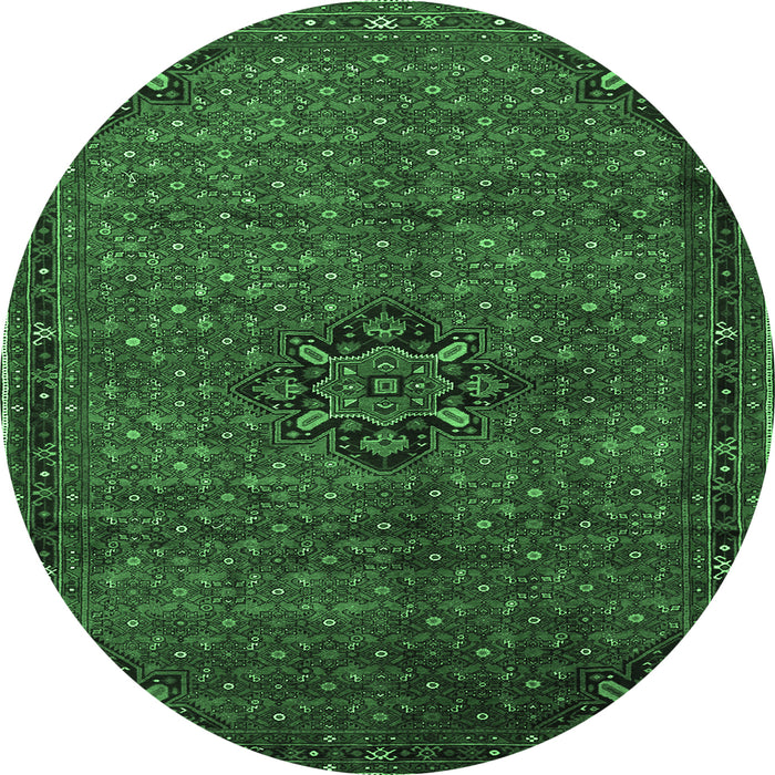 Round Machine Washable Persian Emerald Green Traditional Area Rugs, wshtr1653emgrn