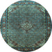 Round Machine Washable Persian Light Blue Traditional Rug, wshtr1654lblu